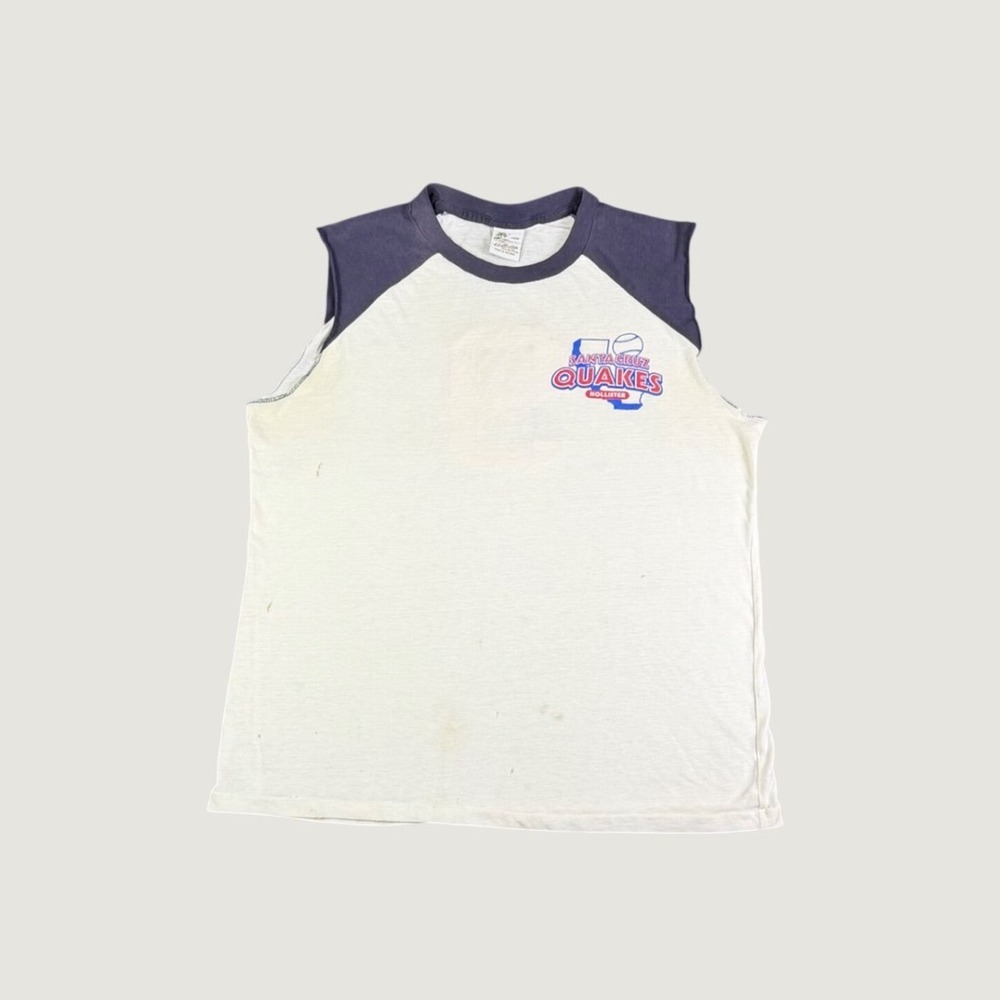 Hollister Mens Santa Cruz Quakes Baseball Muscle Tee Cream Navy Large